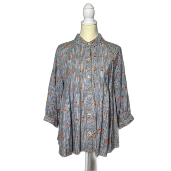 Ivy Jane Blue Heathered Chambray Button Up Blouse W/ Embellishments Women's Sml - Picture 1 of 15